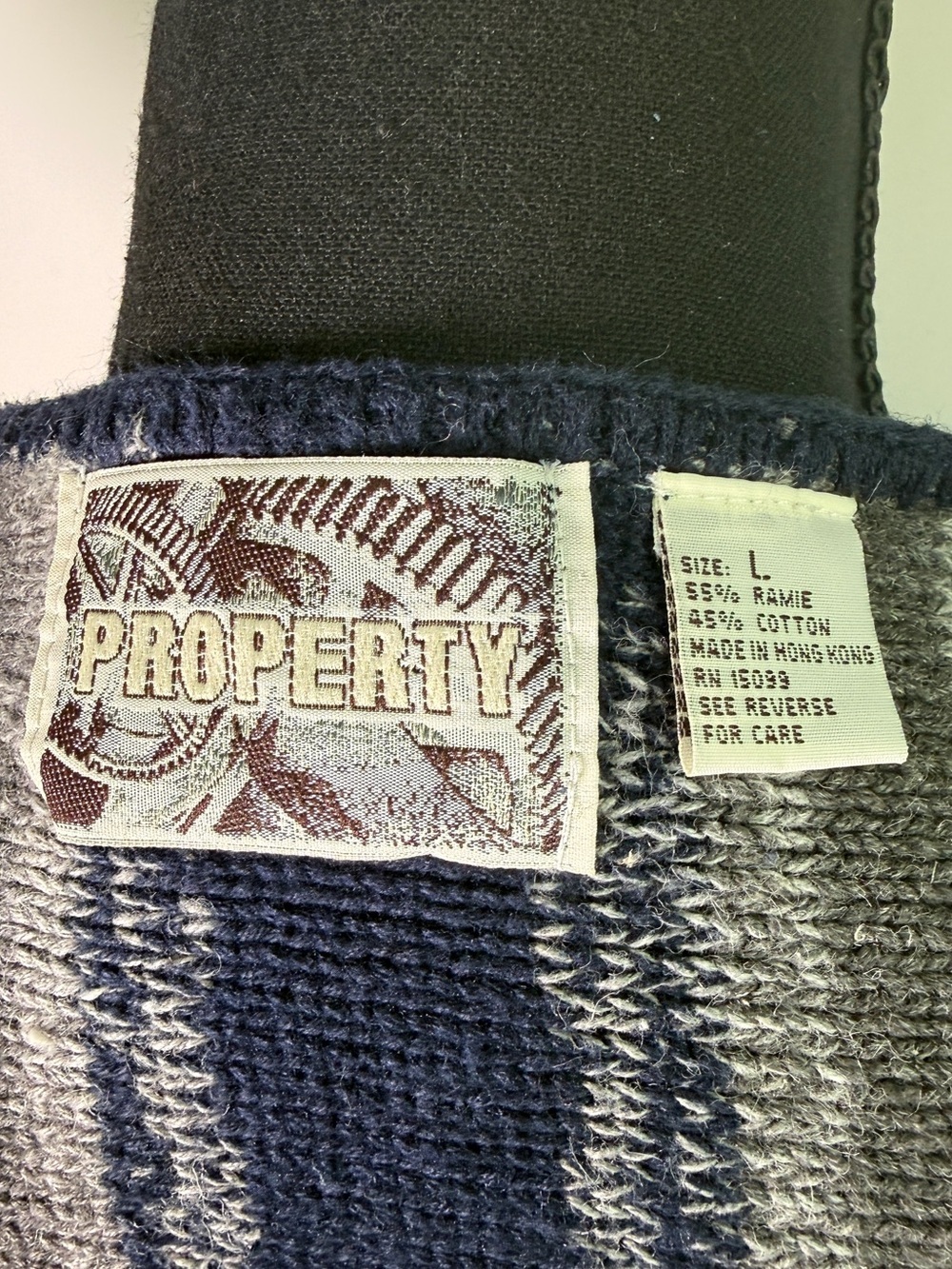 Vintage Ramie Cotton Sweater Vest Gray Navy Striped Sz L 90s - Picture 5 of 7